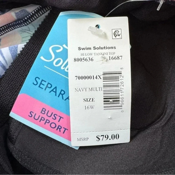 Swim Solutions Havanna Nights Bust Support Tankini Swim Top Size 16W Navy NWT - Picture 11 of 13